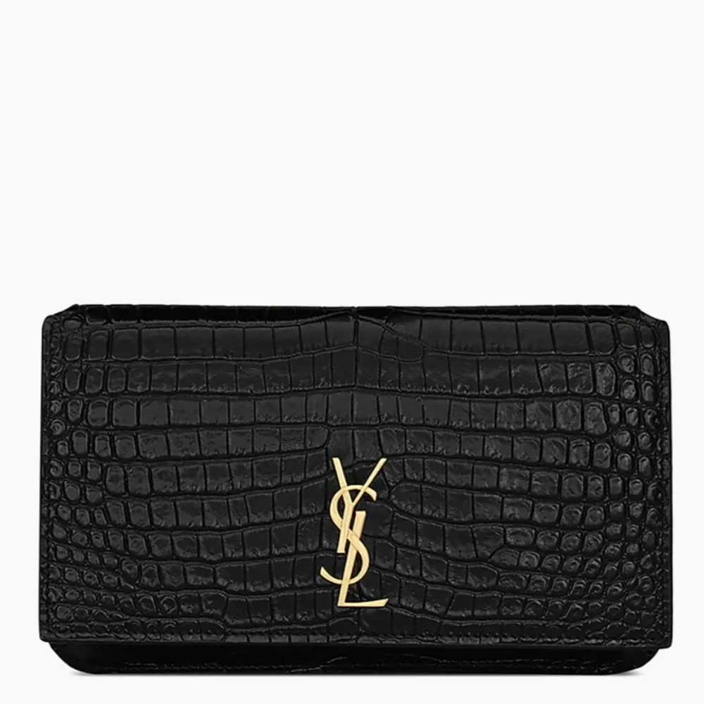 YSL SAINT LAURENT CASSANDRE PHONE HOLDER W/ STRAP IN CROCODILE-EMBOSSED LEATHER - Picture 12 of 16